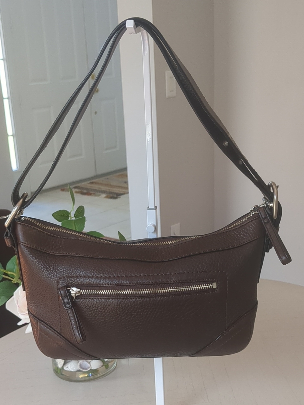 Coach F12321 Brown Pebbled Leather Shoulder/Crossbody Bag